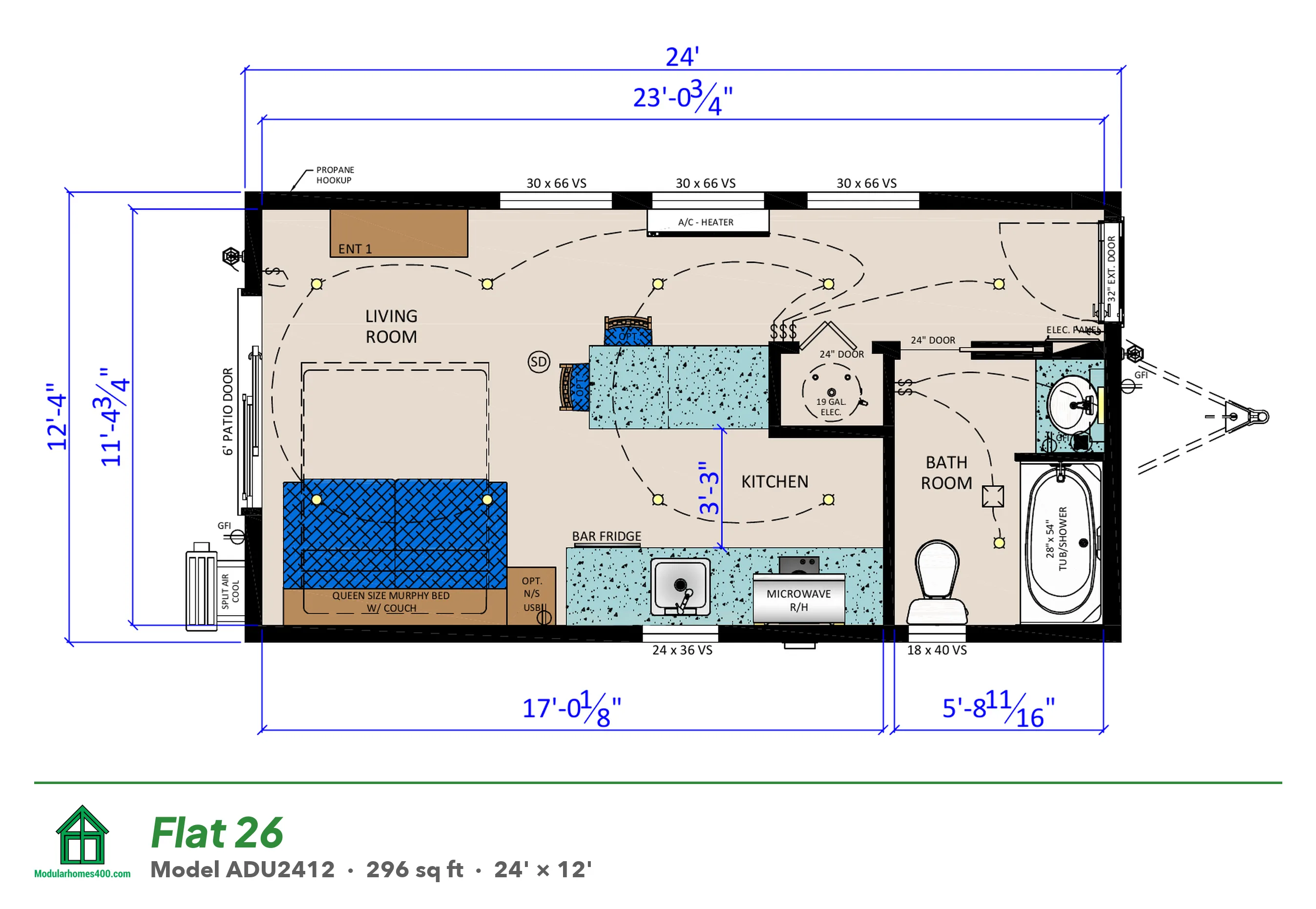 Flat 26 (ADU2412) floor plan — 296 sq ft