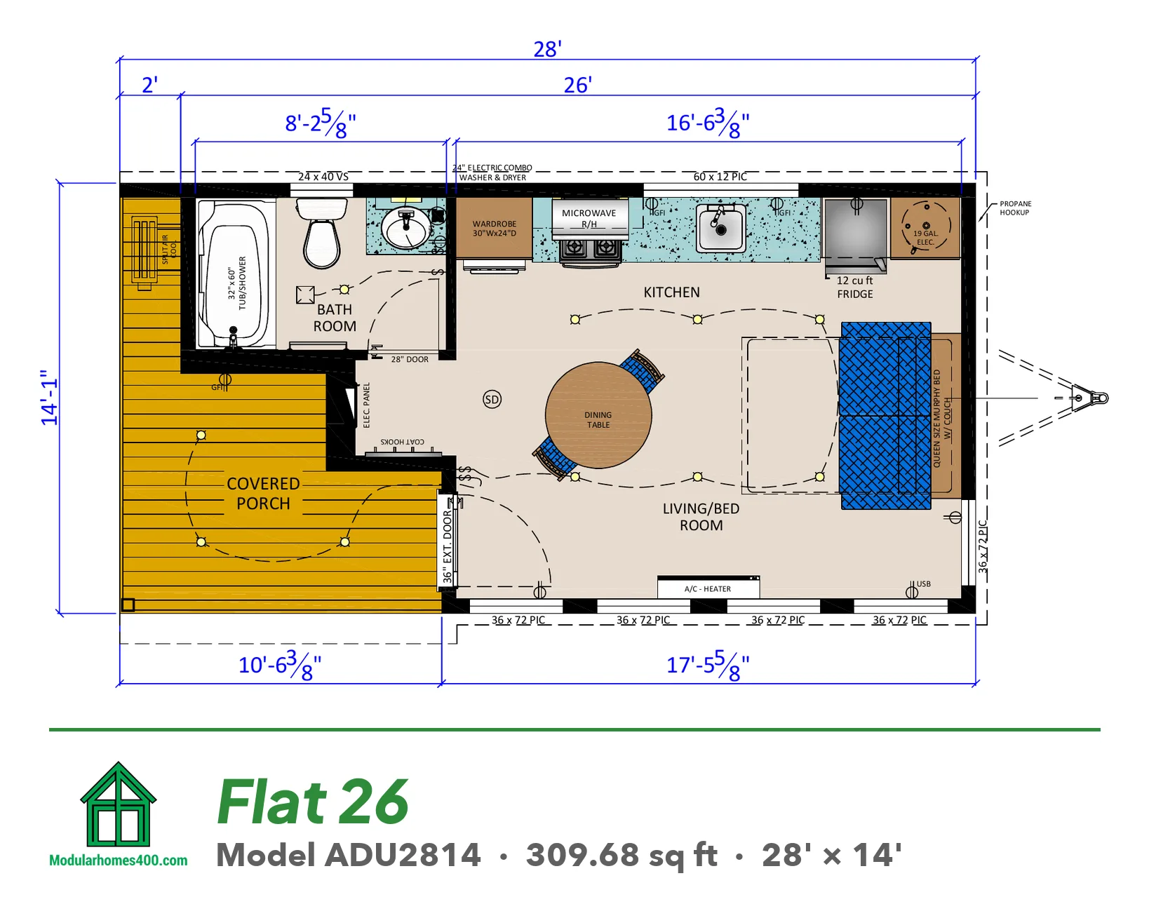 Flat 26 (ADU2814) floor plan — 310 sq ft