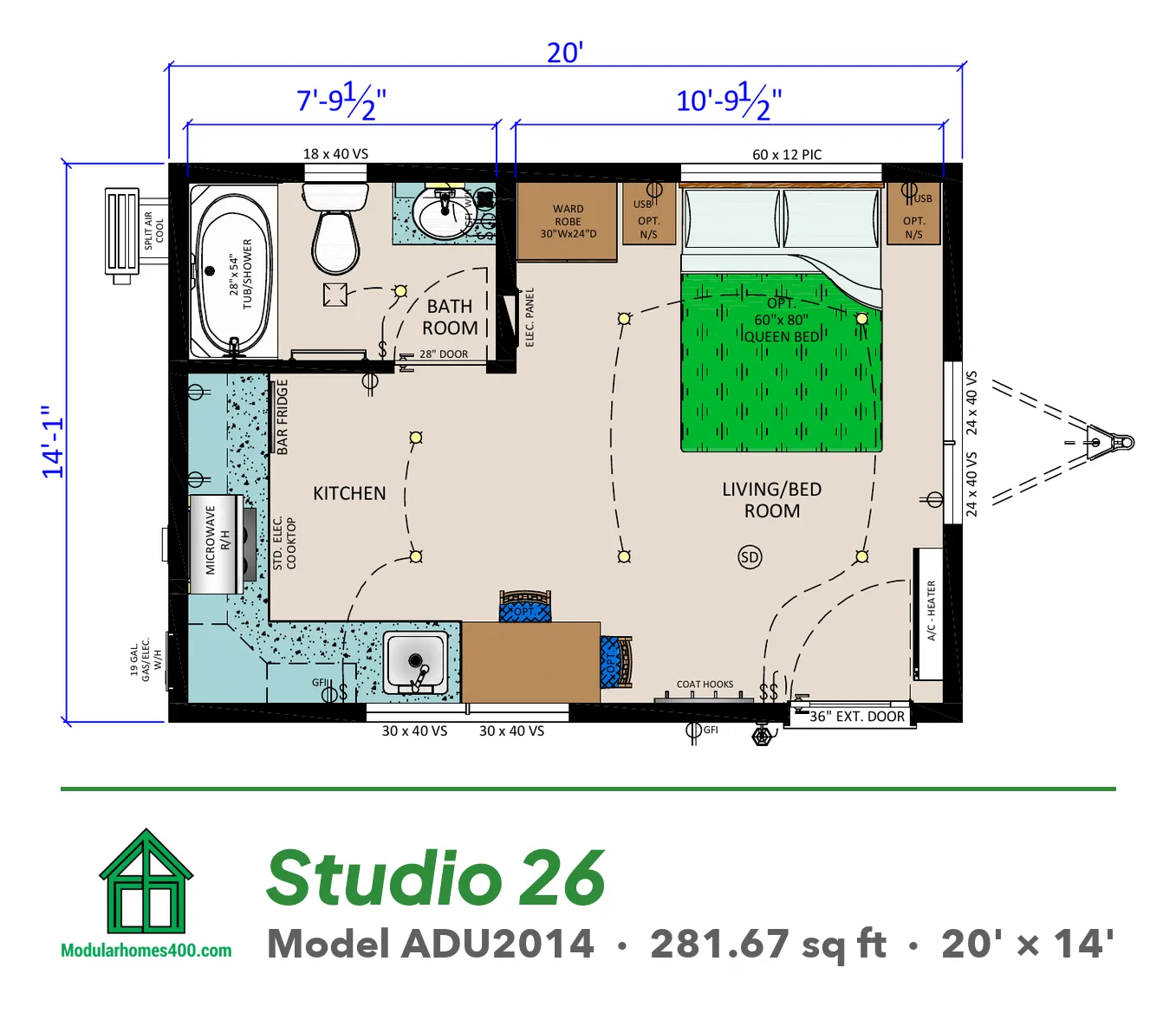 Studio 26 (ADU2014) floor plan — 282 sq ft