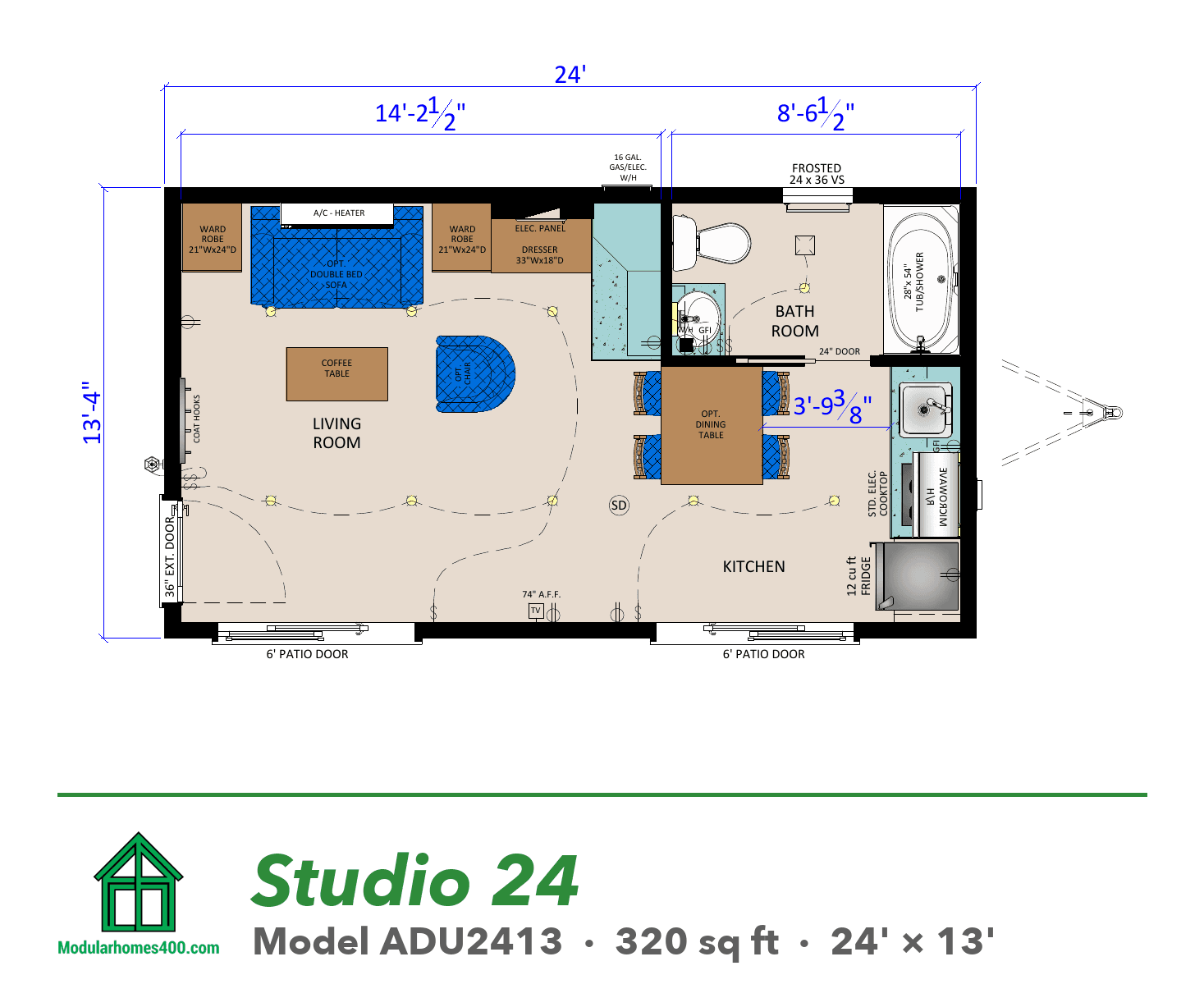 Studio 24 floor plan — 320 sq ft