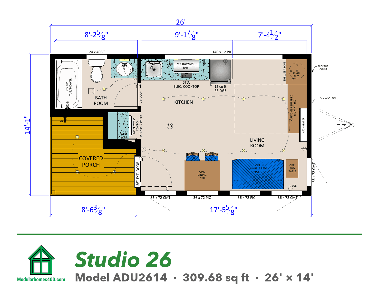 Studio 26 floor plan — 310 sq ft