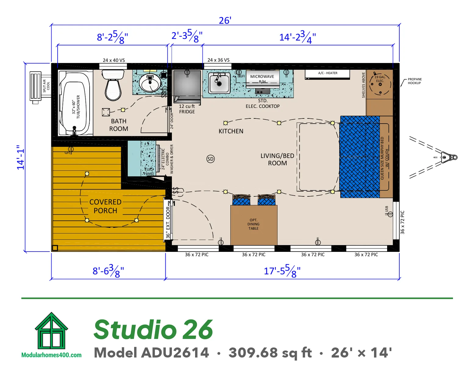 Studio 26 (ADU2614) floor plan — 310 sq ft