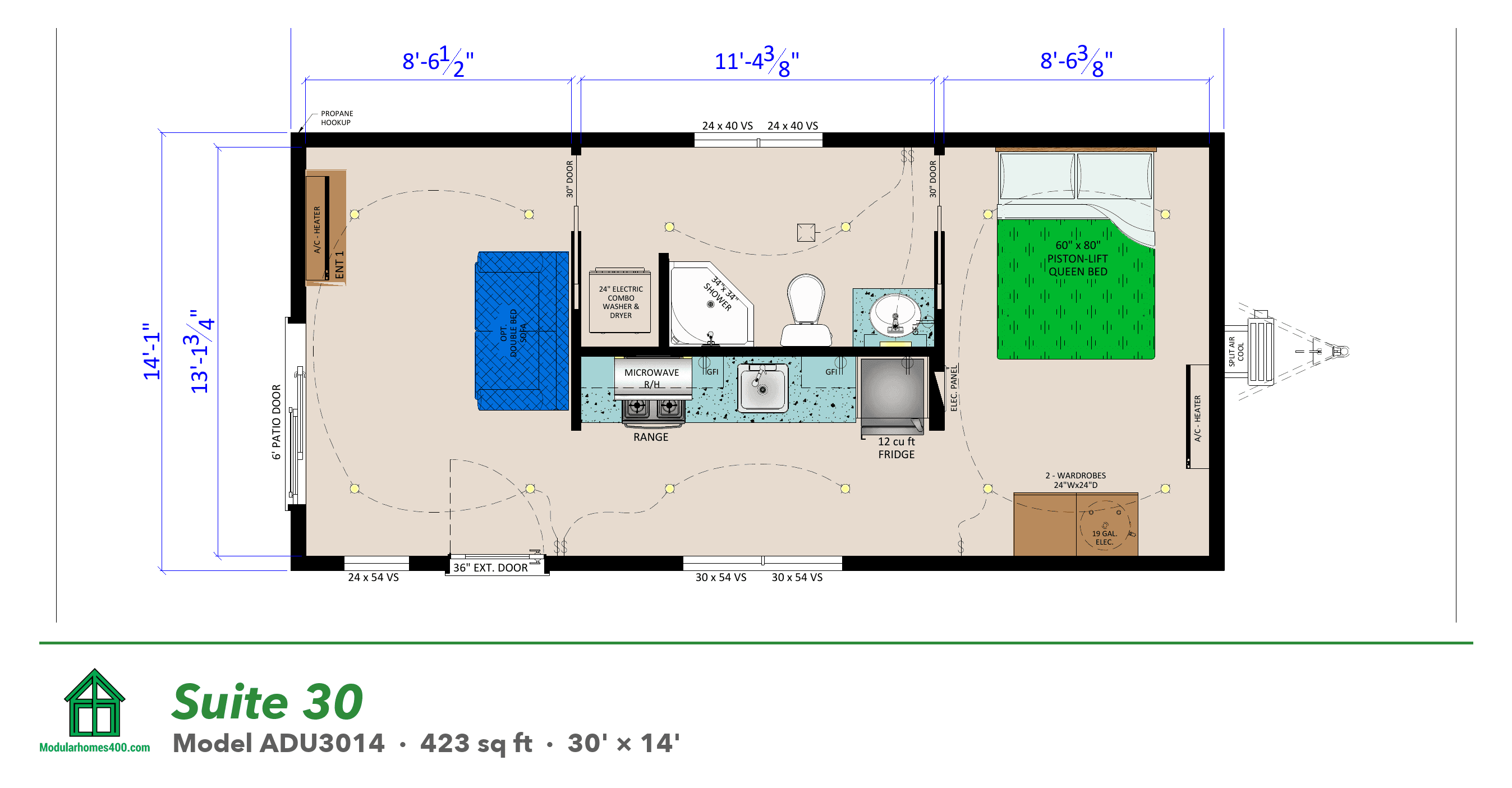 Suite 30 floor plan — 423 sq ft
