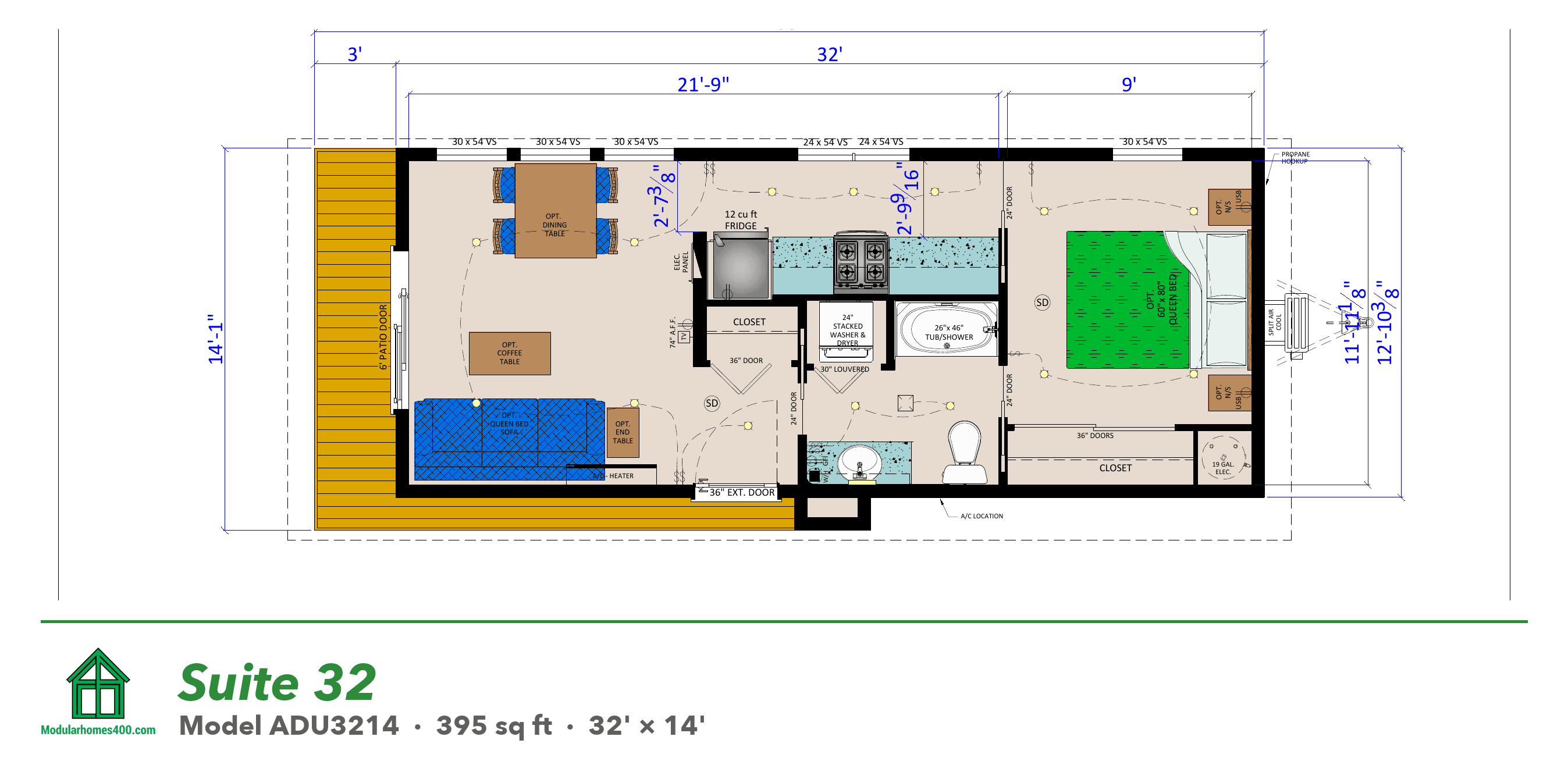Suite 32 floor plan — 395 sq ft