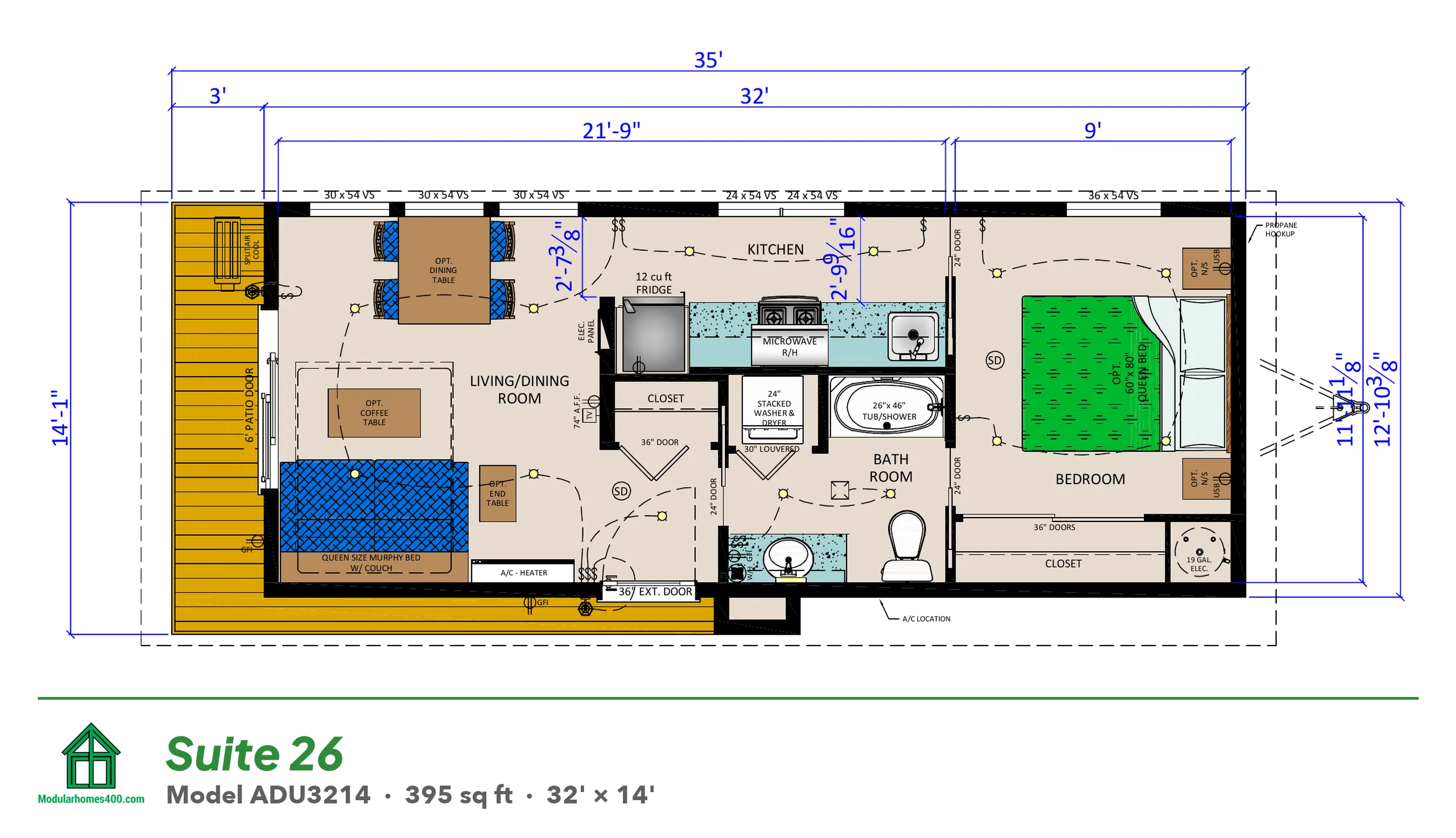 Suite 26 (ADU3214) floor plan — 395 sq ft