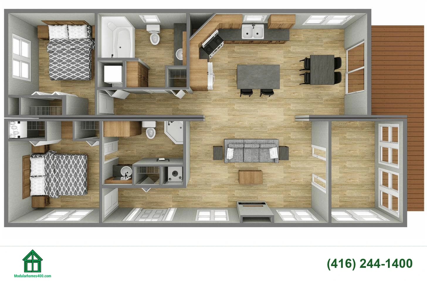 Parkview floor plan — 1,046 sq ft, 2 bedrooms, 2 bath