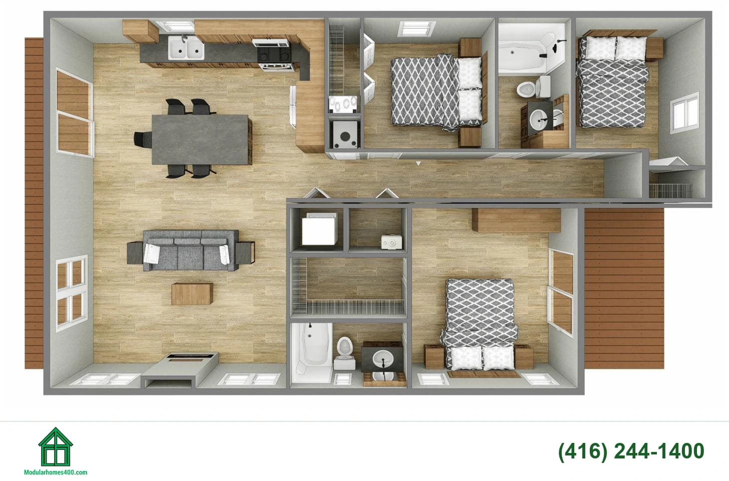 Paulista floor plan — 1,235 sq ft, 3 bedrooms, 2 bath
