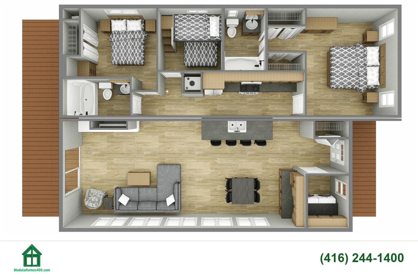 Pickworth floor plan — 1,086 sq ft, 3 bedrooms, 2 bath