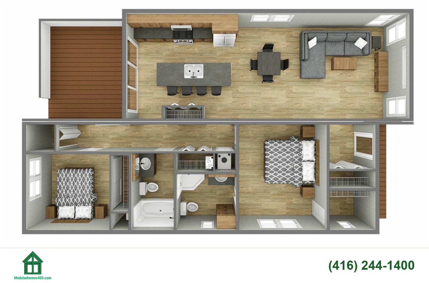 Pineridge floor plan — 1,004 sq ft, 2 bedrooms, 2 bath