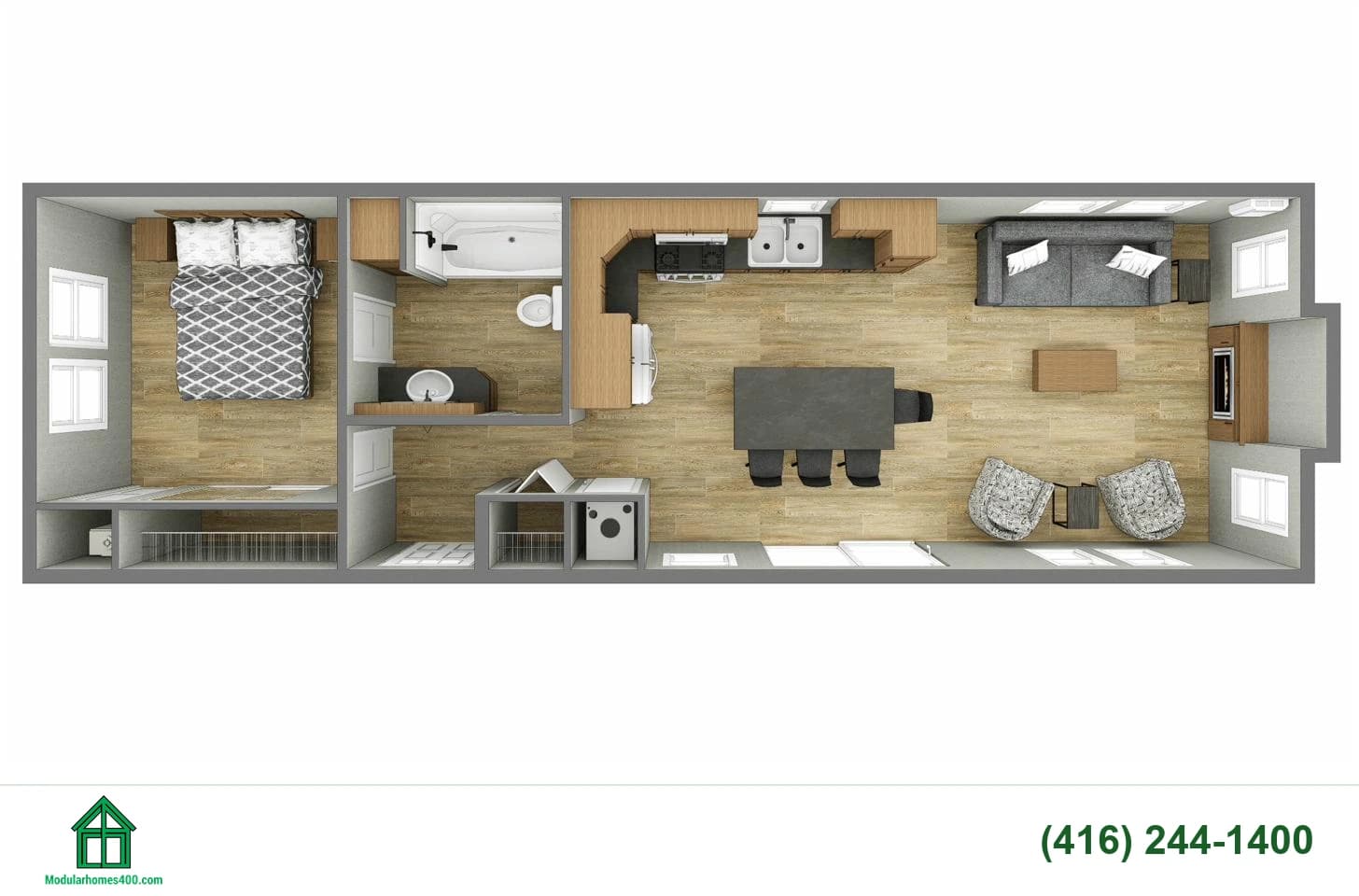 Portage floor plan — 580 sq ft, 1 bedrooms, 1 bath