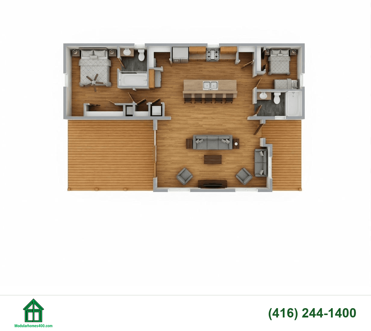 Portree floor plan — 824 sq ft, 2 bedrooms, 2 bath