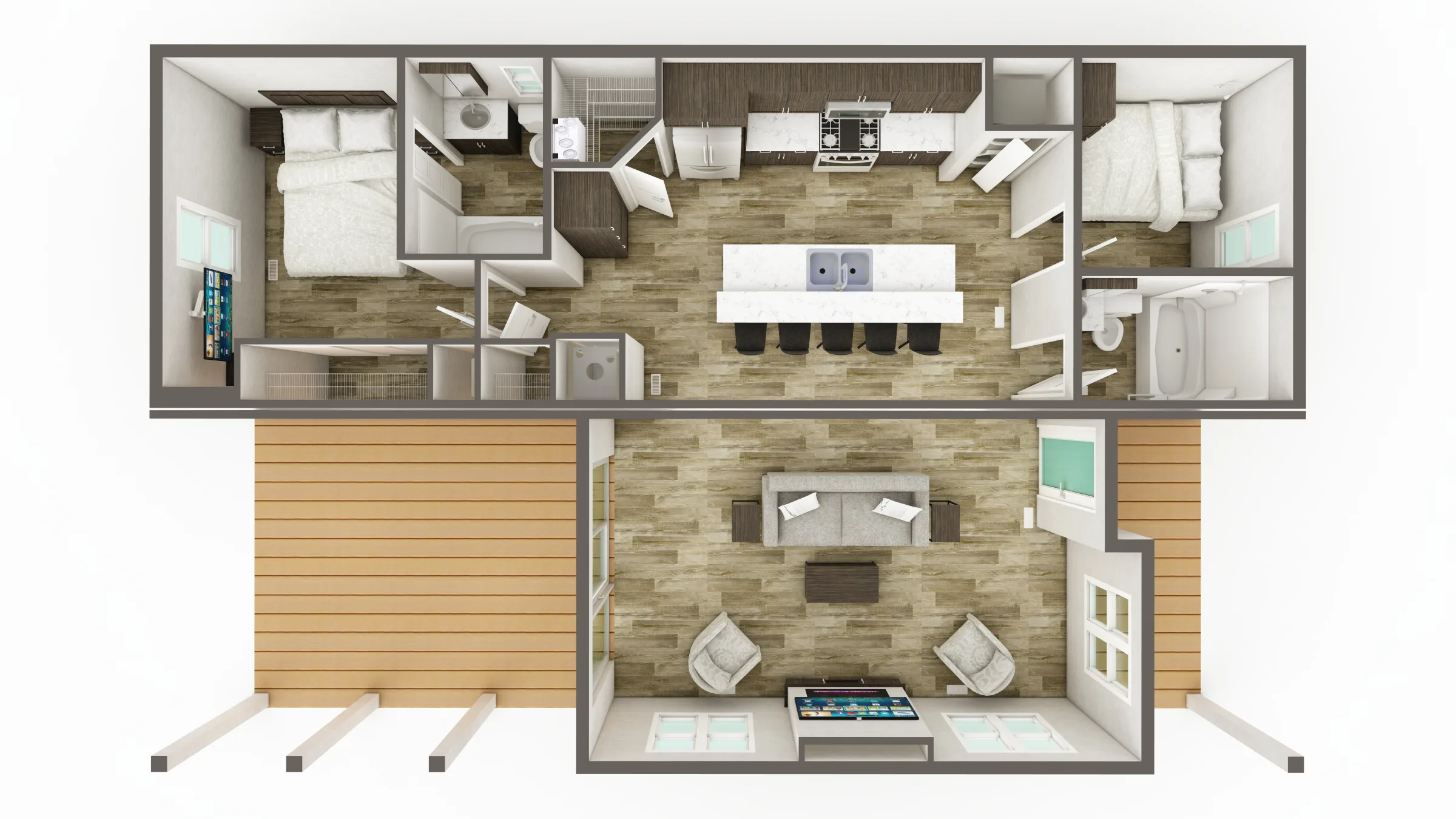 Portree floor plan — 824 sq ft, 2 bedrooms, 2 bath