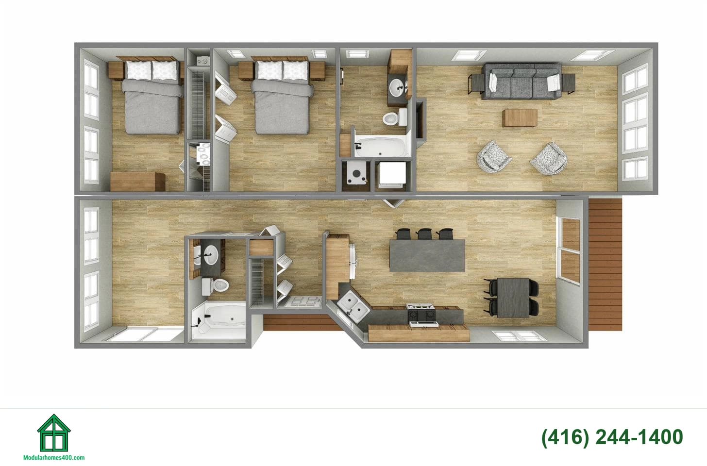 Prescott floor plan — 1,213 sq ft, 2 bedrooms, 2 bath