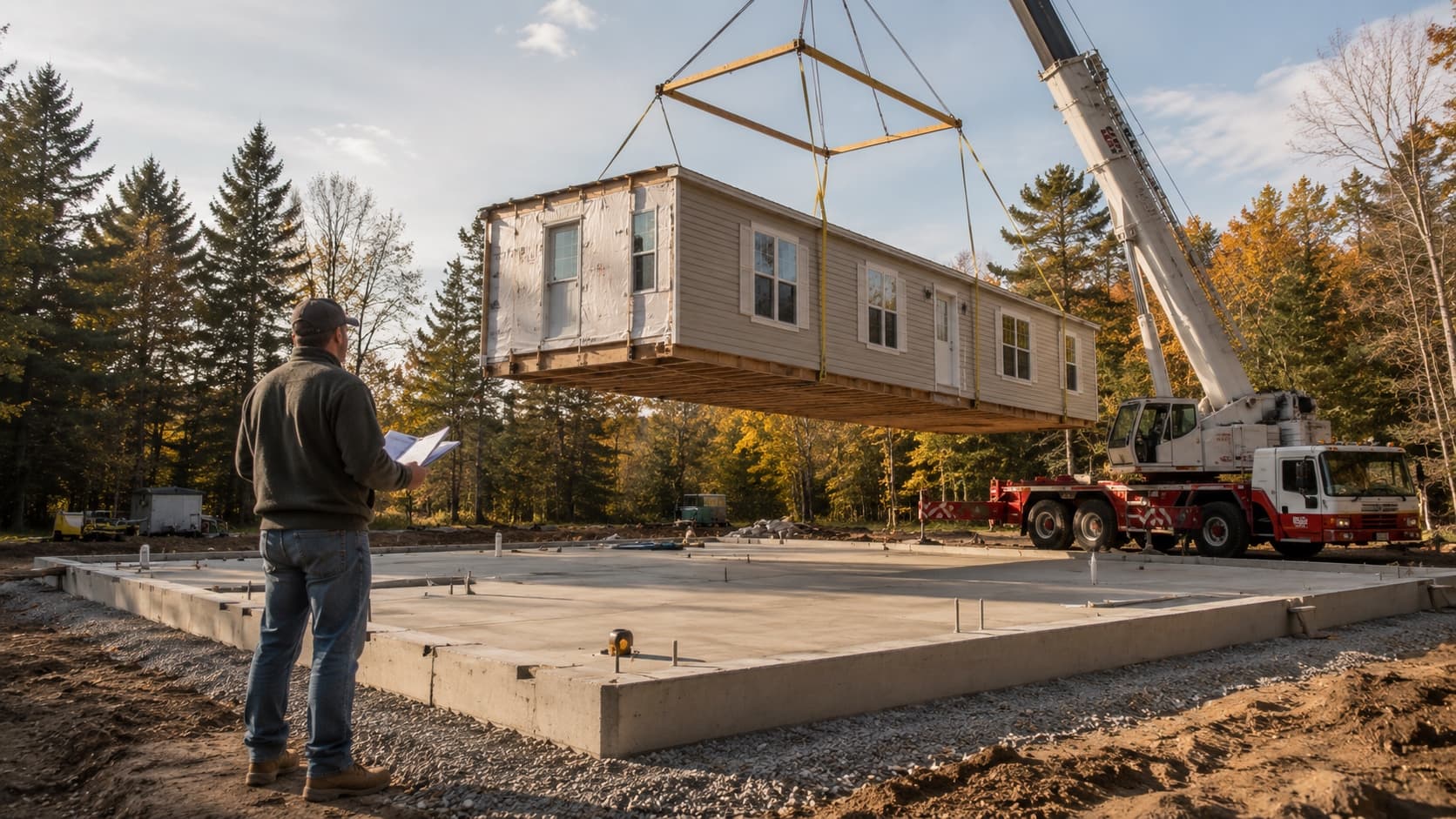 Site preparation and foundation work for a modular home installation in Ontario
