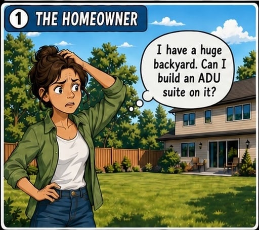 The homeowner: “I have a huge backyard. Can I build an ADU suite on it?”